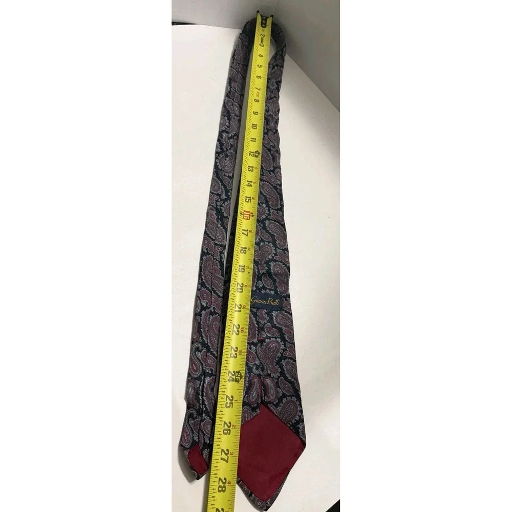 Gianni Butti Mens Paisley Necktie Burgundy Grey Black Silk Blend Classic Tie
